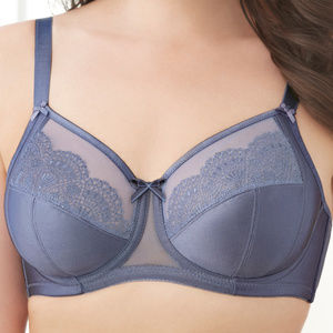 Glamorise 40F Satin Lace Underwire Bra Blue Wonderwire Elegance Side-Bones 40F